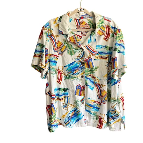 Caribbean Joe Short Sleeve Printed Hawaiian Button Front Shirt Top Women 2X - Picture 1 of 6